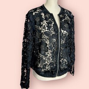 Jeans by Buffalo Black Floral Lace Bomber Jacket – Size Large NWOT
